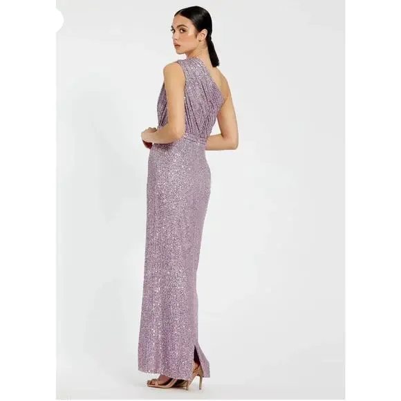 B47 Mac Duggal Sequined Ruched One Shoulder Gown Dress 6 Sparkly Y2K Glam